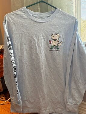 Riot Society Lucky Cat Graphic Long Sleeve Shirt | Japanese Ramen Cat Tee |Large